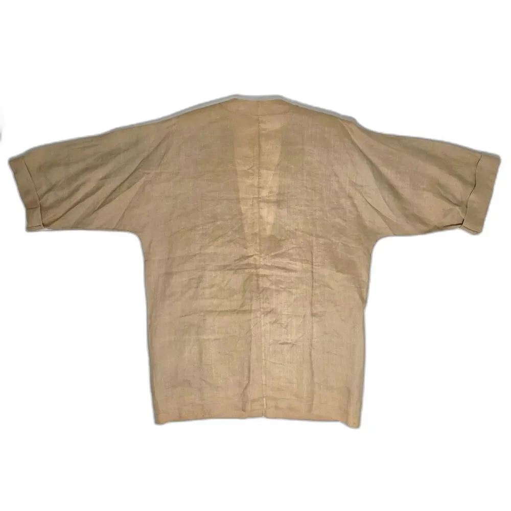 VTG Levanté 100% Linen Kimono Cardigan Open Front Jacket Size M Tan Short Sleeve